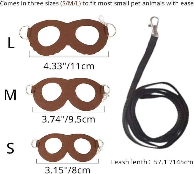 MANON ROSA Sugar Glider Harness & Leash Set - Escape-Proof 3-Piece Adjustable Vest for Squirrels Rats Mice Mouse & Small Animals - Hamster Gerbil Walking Gear, Pet Toy Accessories, Brown