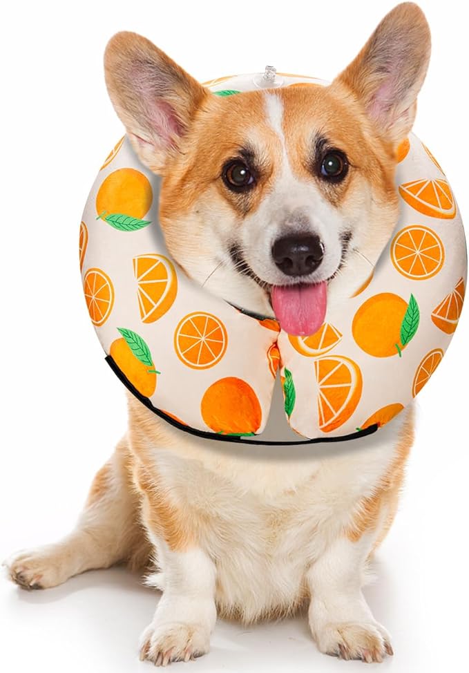 Dog Cone Collar for Small to Large Dogs for After Surgery, Pet Inflatable Neck Donut Collar Soft Protective Recovery Cone for Dogs and Cats - Alternative E Collar Does Not Block Vision - Orange,S