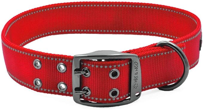 Max and Neo MAX Reflective Metal Buckle Dog Collar - We Donate a Collar to a Dog Rescue for Every Collar Sold (X-Large, RED)