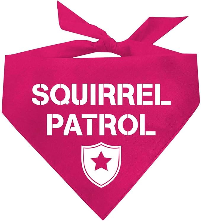Squirrel Patrol Dog Bandana | 100% Cotton Adjustable Triangle | Made in USA | Summer | Outdoorsy | Hiking | Camping | Travel | Adventures | Hot Pink, One Size (308)
