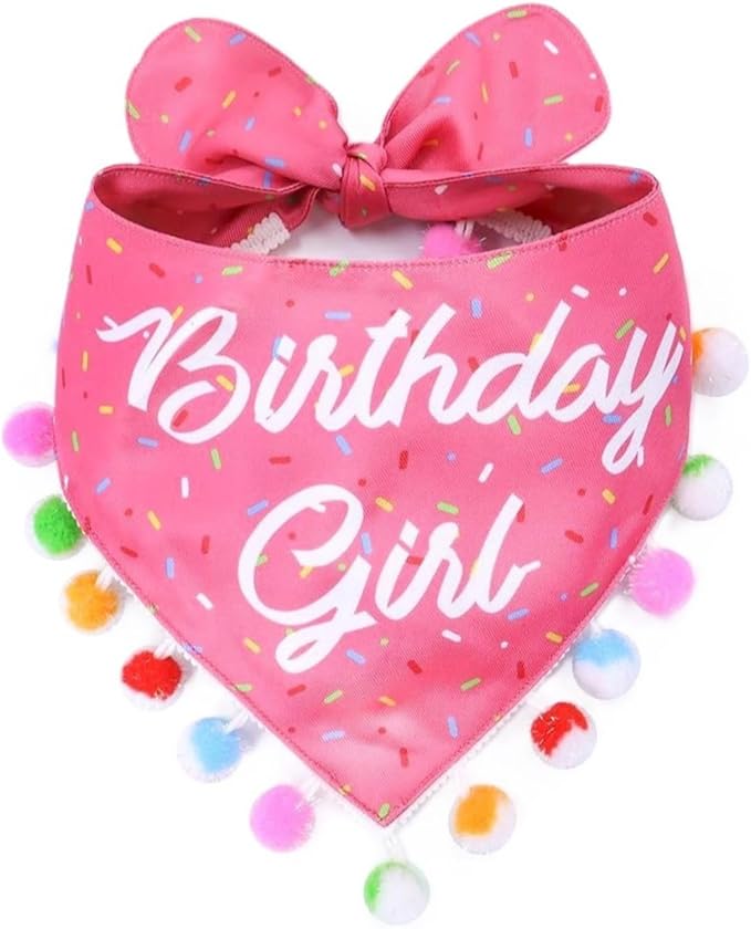 Luxury Pet Birthday Bandanas -Premium & Silky Poly Fabric | 100% Handmade | Custom Shape Dual Layered (Birthday Girl, X-Small)