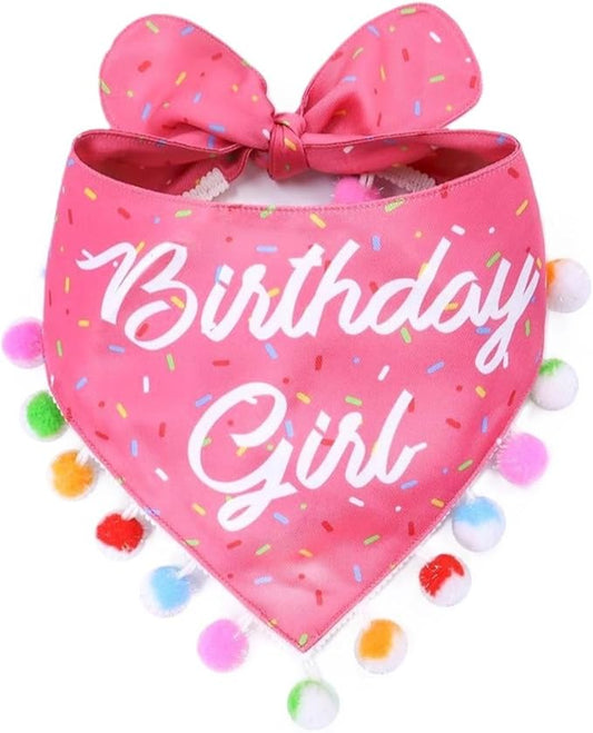 Luxury Pet Birthday Bandanas -Premium & Silky Poly Fabric | 100% Handmade | Custom Shape Dual Layered (Birthday Girl, X-Small)