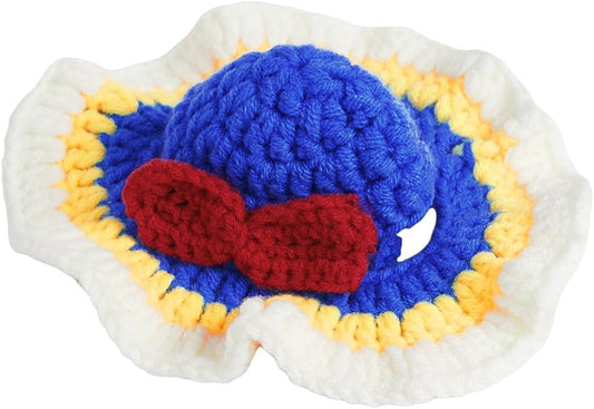 QWINEE Cartoon Princess Design Knit Cute Dog Hat Soft Cat Hat Rabbit Hat Halloween Christmas Party Costume Head Wear Accessories for Puppy Cat Kitten Small Dogs Small Animals Dark Blue S