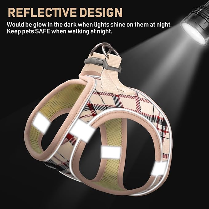 GAMUDA Dog Harness, Collar and Seat Belt Set, Vehicle Safety Harness, Retractable Adjustable Pet Seatbelts with Travel Strap and Carabiner for Most Cars (Beige, XS)