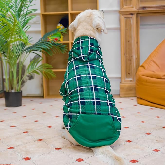 EXPAWLORER Plaid Dog Hoodie - British Style Warm Dog Sweater Shirt with Leash Hole,Pitbull Clothes Outfits,Winter Coat Apparel for All Breeds Puppy Girl Boy-Cat Apparel