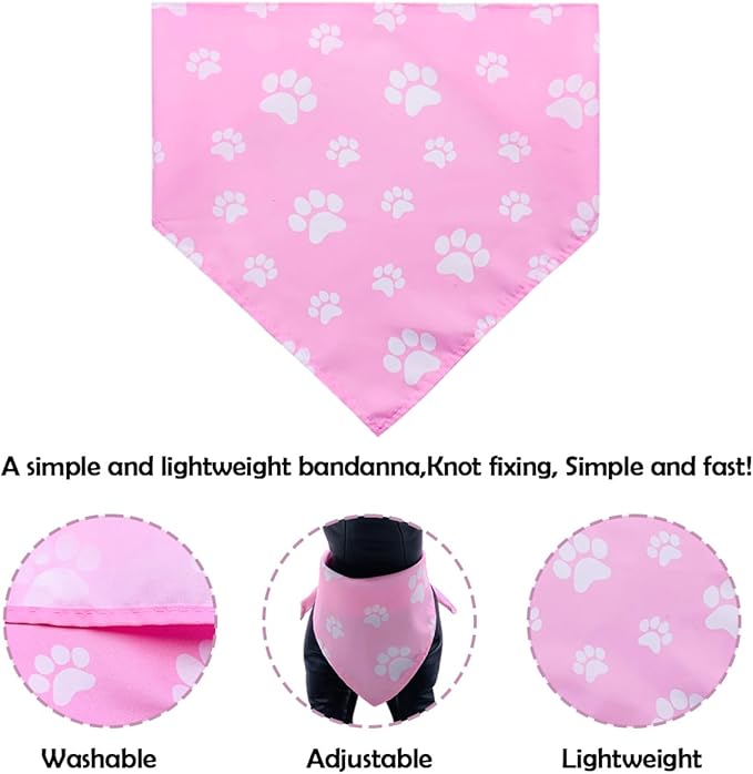 30Pcs Paw Print Dog Bandanas Bulk for Small Medium Pets Adjustable Cat Scarves Daily Birthday Party Wedding Holiday Bone Yorkie Triangle Bibs Scarf for Girl Boy Grooming Accessories
