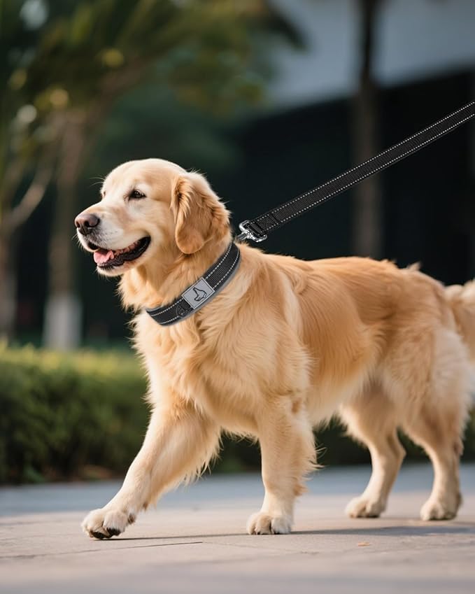 Joytale Dog Collar for Extra Large Dogs, Neoprene Padded and Adjustable, Reflective Wide Heavy Duty Pet Collars with Durable Metal Belt Buckle for Walking, Black, XL