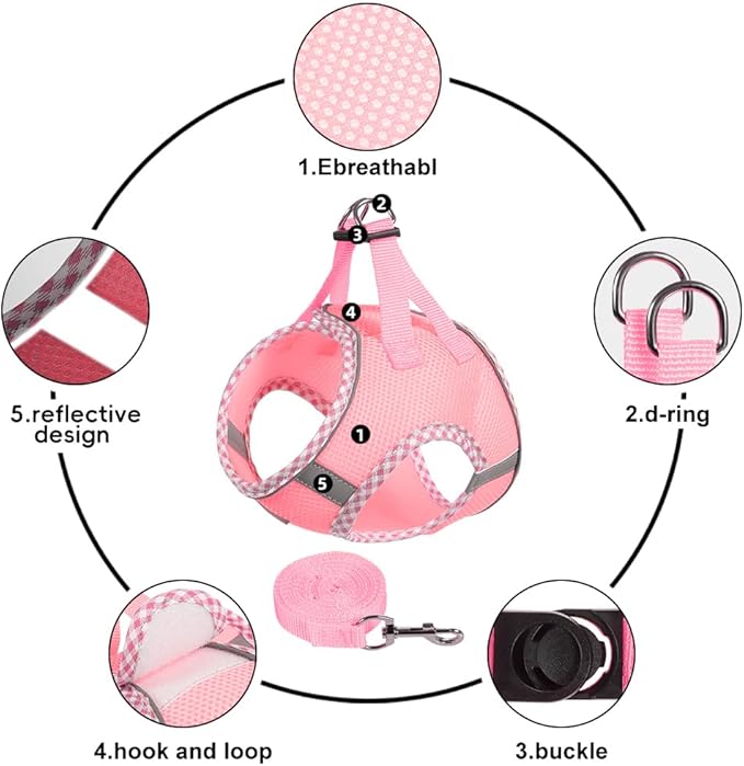 Dog Harness and Long Leash Set for Small Dogs, Boy and Girl Medium Cat No-Pull Vest with Reflective Strips, Breathable Large Puppy Collar Pet When Training, Walking, Running, M