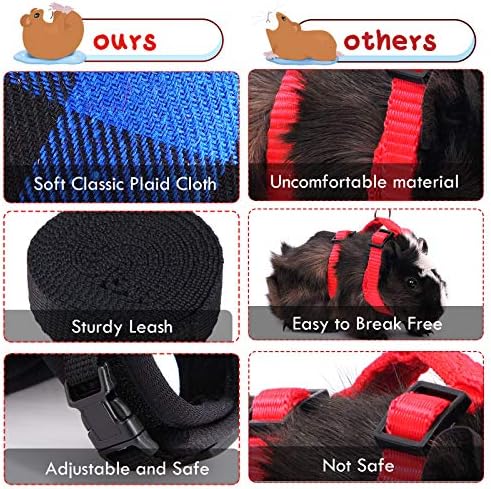 2 Pieces Guinea Pig Harness and Leash with Safety Bell Adjustable Hamster Ferret Harness and Leash Set No Pulling Walking Vest for Ferret Chinchilla and Similar Small Animals(S, 6-7 Inch Chest)