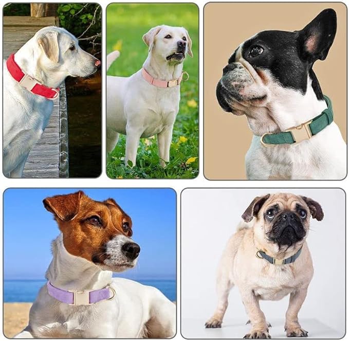 Soft Dog Collar with Metal Buckle Adjustable Durable Comfort Cotton Corduroy Collars for Large Medium Small Dogs Christmas Dog Collar, Bright Red