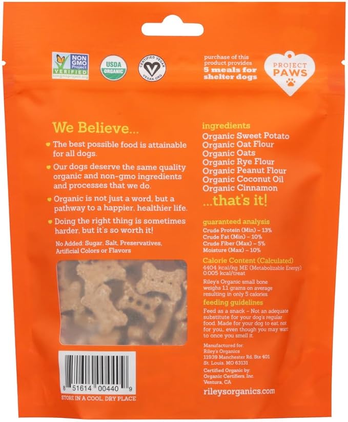 Riley's Organics - Sweet Potato - 5 oz Small Biscuits - Human Grade Organic Dog Treats - Resealable Bag