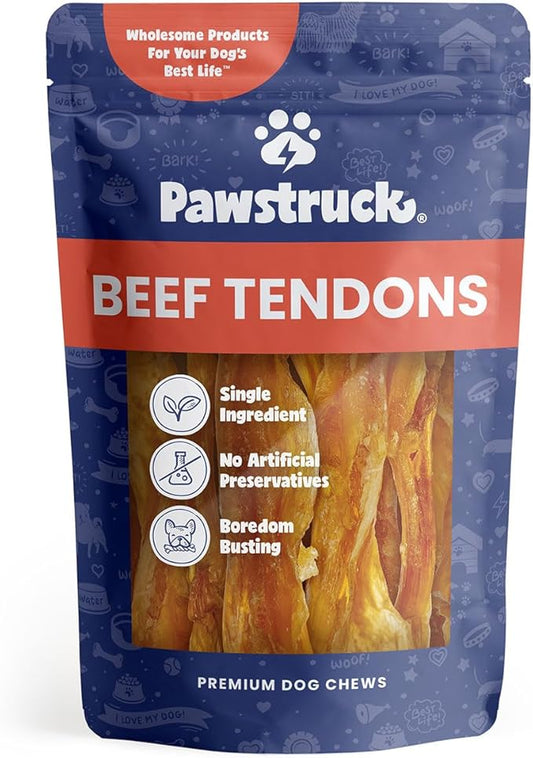 Pawstruck Natural 7-9” Beef Tendon Chew Sticks for Dogs – Premium Rawhide-Free, Single Ingredient, High Protein, Low Odor Dental Treat – 10 Count – Packaging May Vary