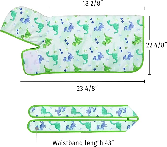 HDE Dog Bathrobe Super Absorbent Quick Drying Towel with Hood for All Dog Breeds Sizes S-XXL - Cute Dinosaurs - S