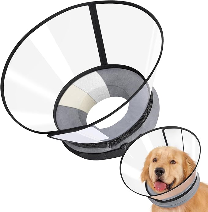 Sponge Core Dog Cone, Inflatable Dog Cone Collar Alternative, Dogs Donut Collar After Surgery, Soft Cone for Large Medium Small Dogs to Stop Licking, No Inflation Required, Clear View(Size 5, Gray)