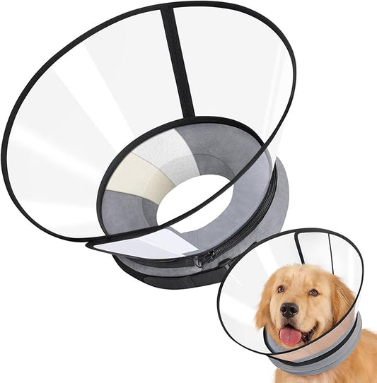 Sponge Core Dog Cone, Inflatable Dog Cone Collar Alternative, Dogs Donut Collar After Surgery, Soft Cone for Large Medium Small Dogs to Stop Licking, No Inflation Required, Clear View(Size 6, Gray)