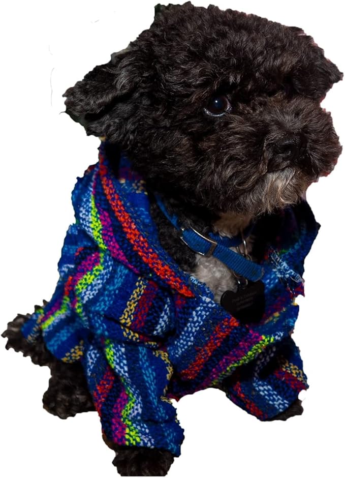 Mexican Dog Poncho Doggo Hoodie Baja Ponchos Blanket for Dogs Costume Pup Crew Pajamas Chihuahua Sweater Clothes from Small, Medium to Big Dog Made in Mexico with Recycled Fabric (5, Blue)