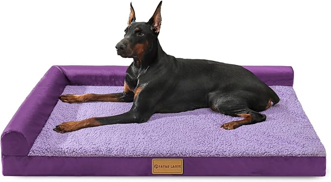 Patas Lague Orthopedic XXL Dog Bed for Extra Large Dogs 48''X30'', Waterproof L Shaped Big Large Pet Sofa Beds with Removable Washable Cover, Soft Comfortable Pet Couch Mat with Nonskid Bottom, Purple