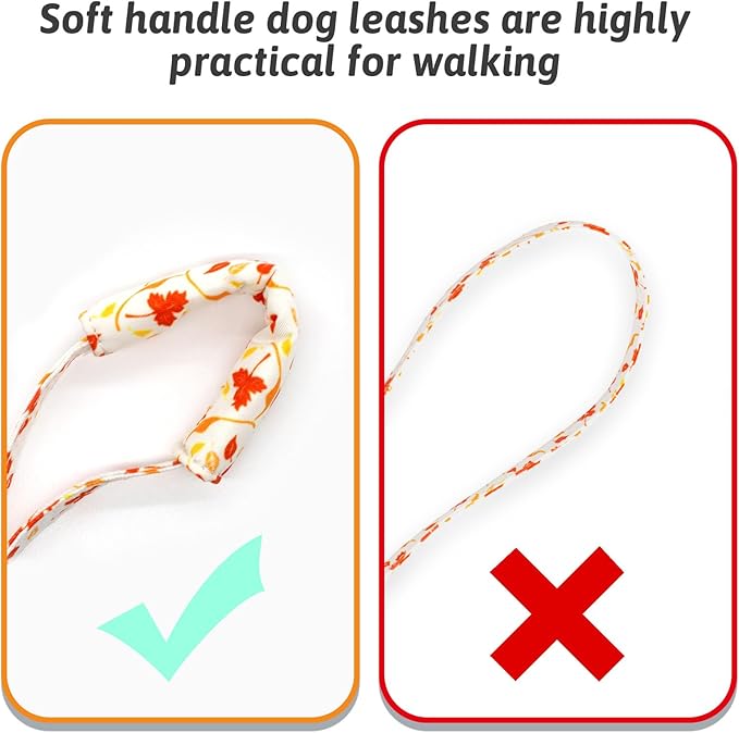 Dog Collar and Leash Set Girls Adjustable Puppy Collars with Floral Bow Tie for Small Medium Large Female Dogs, Orange Maple Leaf, S