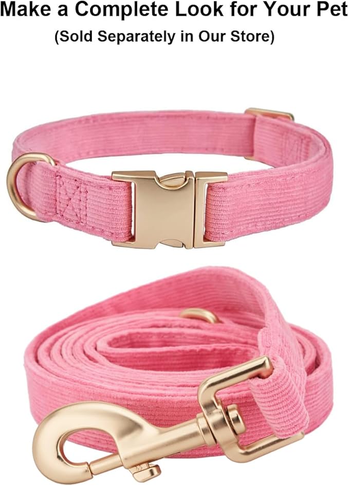 Soft Dog Collar with Metal Buckle Adjustable Durable Comfort Cotton Corduroy Collars for Large Medium Small Dogs Velvet Dog Collars, Pink