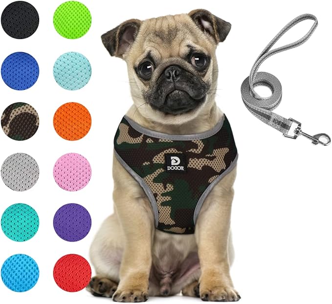 Puppy Harness and Leash Set - Dog Vest Harness for Small Dogs Medium Dogs- Adjustable Reflective Step in Harness for Dogs - Soft Mesh Comfort Fit No Pull No Choke (Medium, Camouflage Green)
