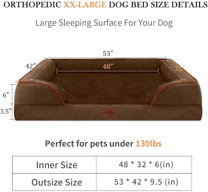 Comfort Expression XXL Orthopedic Dog Beds Waterproof, Orthopedic Foam Dogs Beds for Extra Large Dogs, Washable Dog Sofa Bed with Removable Cover & Non-Slip Bottom(XX-Large,Chocolate Brown)