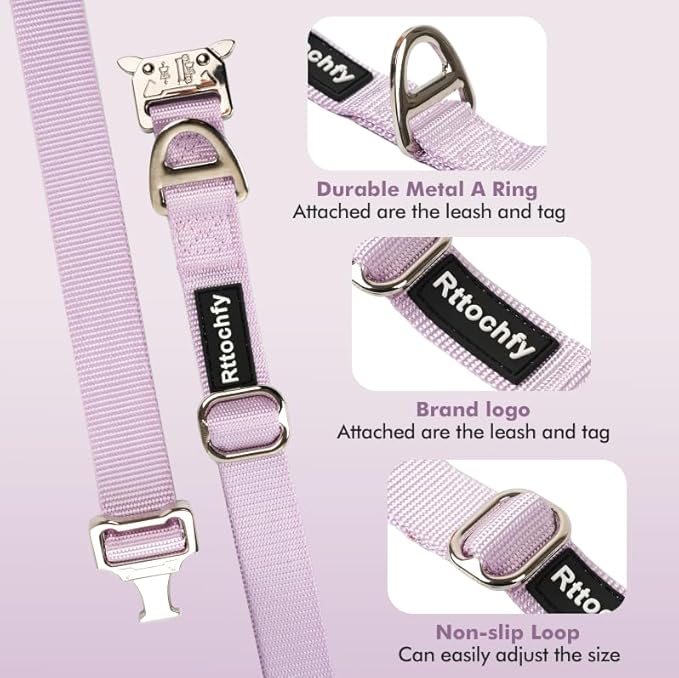 Rttochfy Premium Tactical Dog Collar, Adjustable and Quick-Release Metal Buckle, Heavy Duty Dog Collar for Small Medium, and Large Breed Dogs (Purple, S)