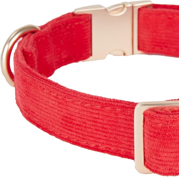 Soft Dog Collar with Metal Buckle Adjustable Durable Comfort Cotton Corduroy Collars for Large Medium Small Dogs Christmas Dog Collar, Bright Red