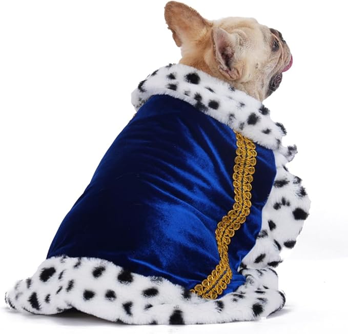 Lovelyshop pet Serial Lux Fur Blue Cat Dog Cloak for Halloween Costumes, King Queen Prince and Princess Cosplay-M
