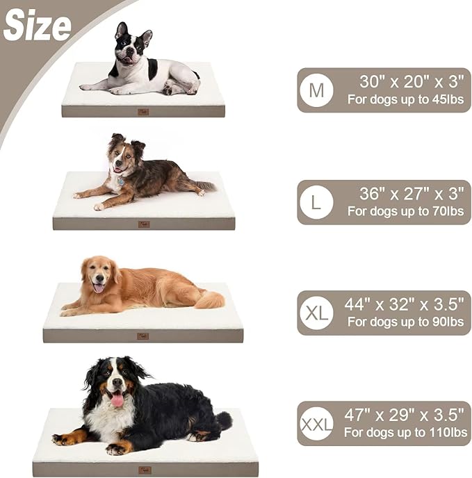 Orthopedic Dog Bed for Extra Large Dogs, XL Waterproof, Egg Crate Foam with Removable Washable Oxford Cooling Cover, Khaki White