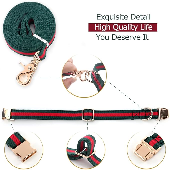 Stylish and Elegant Dog Collar,Adjustable Metal Belt Buckle, Durable High Density Fabric for Comfortable Pet Dog Collar and Dog Leash Set Packing for Puppy Small Dogs