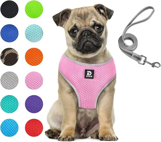 Puppy Harness and Leash Set - Dog Vest Harness for Small Dogs Medium Dogs- Adjustable Reflective Step in Harness for Dogs - Soft Mesh Comfort Fit No Pull No Choke (M, Pink)