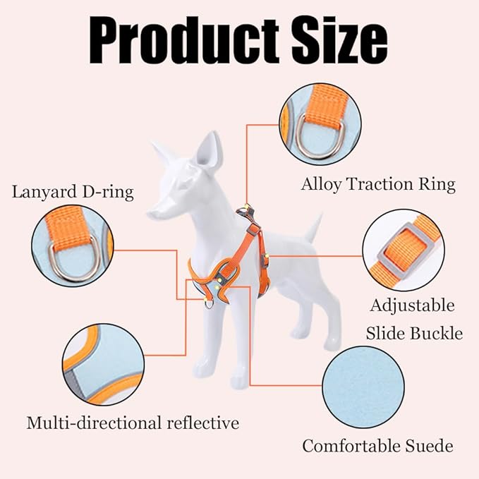 Cat Harness and Leash Escape Proof Adjustable Cat Leash Breathable Cat Vest Harness with Reflective Strips for Small Kitten Puppy Rabbit Orange and Blue (L)