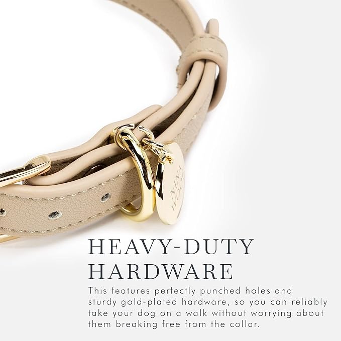 Cupertino Dog Collars, Harnesses & Leashes Made from Vegan Leather with Dog Tracker Device Holder Adjustable Dog Collar - Color Beige, Large