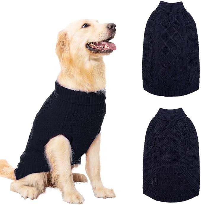 Mihachi Turtleneck Dog Sweater - Winter Coat Apparel Classic Cable Knit Clothes with Leash Hole for Cold Weather, Ideal Gift for Pet in New Year