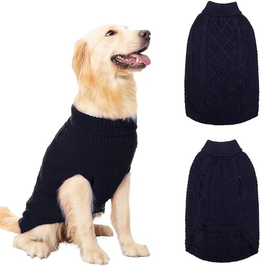 Mihachi Turtleneck Dog Sweater - Winter Coat Apparel Classic Cable Knit Clothes with Leash Hole for Cold Weather, Ideal Gift for Pet in New Year Medium