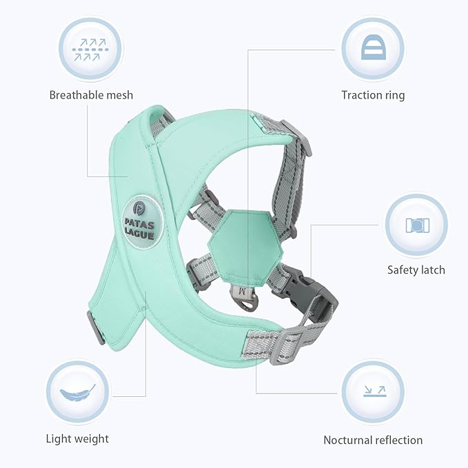 Patas Lague Dog Harness with Leash Set Adjustable Soft Padded Step-in Dog Vest No Choke No Pull Reflective for Medium Pets with Poop Bags and Dispenser, Solid and No-chew, Green L