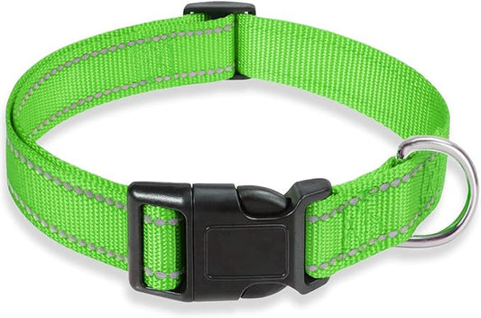 Reflective Dog Collar with Buckle Adjustable Safety Nylon Collars for Small Medium Large Dogs, Grass Green XS