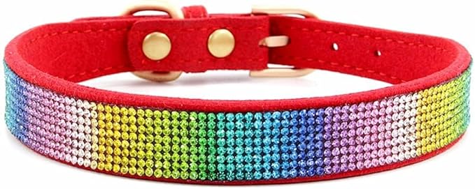 Rhinestone Dog Collar, Cute Dazzling Sparkling Soft Suede Leather Dog Cat Rhinestone Collar Crystal Diamond Pet Dog Puppy Collar (XS, Red-3)