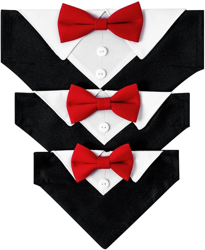 Tuxedo Dog Collar for Wedding Engagement and Birthday, Formal Dog Bandana Collar Costume with Bow Tie and Adjustable Buckle,Suitable for Small Medium Large Dog. (Red, S)