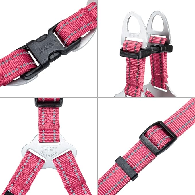 EXCELLENT ELITE SPANKER No Pull Dog Harness Adjustable Nylon Step-in Easy Pet Vest Chest Strap with Reflective and Leash Ring for Small Medium Large Breed Dogs Training Walking(Pink-S)