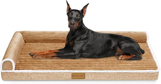 Patas Lague Orthopedic Jumbo Dog Bed for Extra Large Dogs 56''X40'', Waterproof Comfortable L Shaped Jumbo Non-Slip Soft Warm Pet Sofa Sleep Bed mat with Removable Washable Cover, Brown