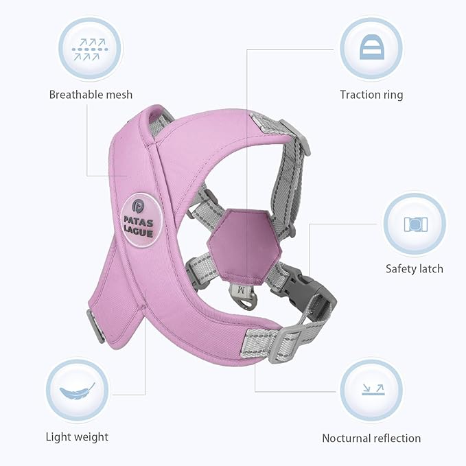 Patas Lague Dog Harness with Leash Set Adjustable Soft Padded Step-in Dog Vest No Choke No Pull Reflective for Medium Pets with Poop Bags and Dispenser, Solid and No-chew, Purple L