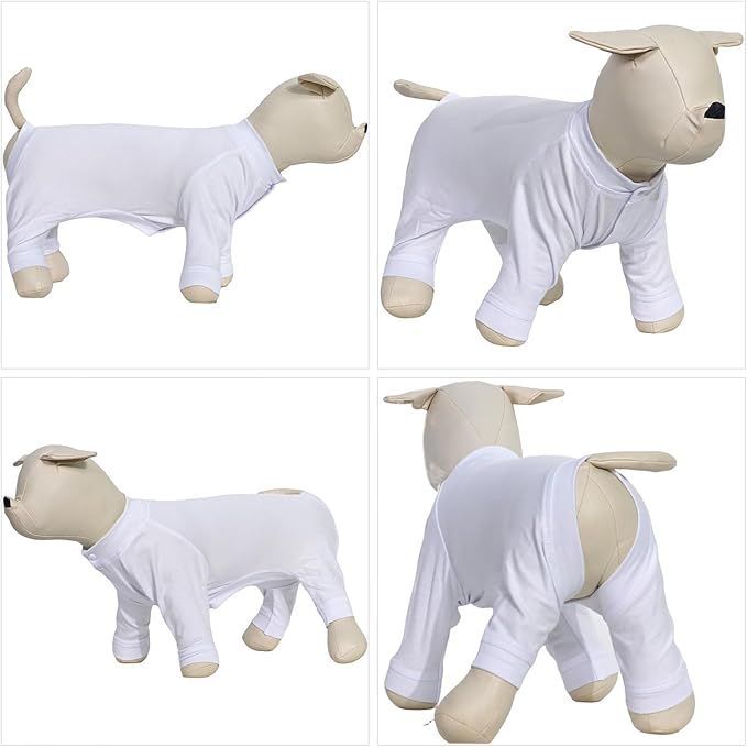 Lovelonglong Four Feet Dog Lightweight Pajamas, Pure Cotton Dog Jumpsuits 4 Legs Dog Onesies T-Shirt Stylish PJS Puppy Costume for Large Medium Small Dogs White XL