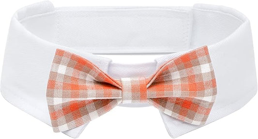 Segarty Dog Bow Tie, Adjustable Orange Plaid Bowtie Collar for Dogs, Large Dog Neck Tie Tuxedo Comfortable Cotton Boy Pets Grooming Accessories for Formal Wedding Holiday Birthday Gift Party