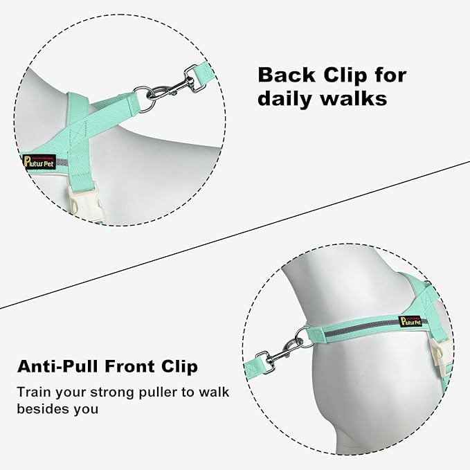 Plutus Pet Cotton Dog Harness and Leash Set, Reflective and Soft Padded, Quick Fit Vest Harness, for Small, Medium and Large Dogs, Light Cyan, M