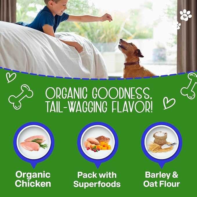 Organic Superfoods Turkey Jerky Dog Treats with Chicken, 2 Pound Bag, USDA Premium Organic Turkey, Made in The USA, by-Product Free, Real Meat Dog Treat, All Life Stages
