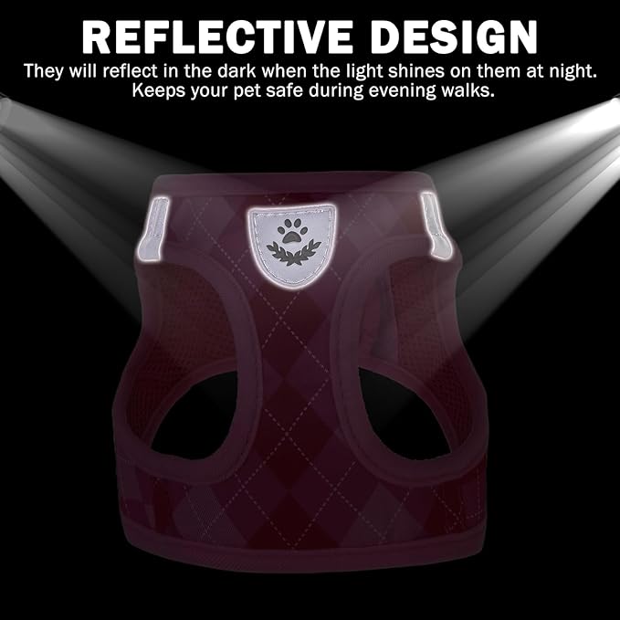 SCENEREAL Dog Harness Collar and Leash Set, Step-in No Pull Pet Vest Harnesses for Small Medium Dogs Puppy Cats, Soft Mesh No-Chock Reflective Vest Harness for Outdoor Walking Running, Pink Plaid XS