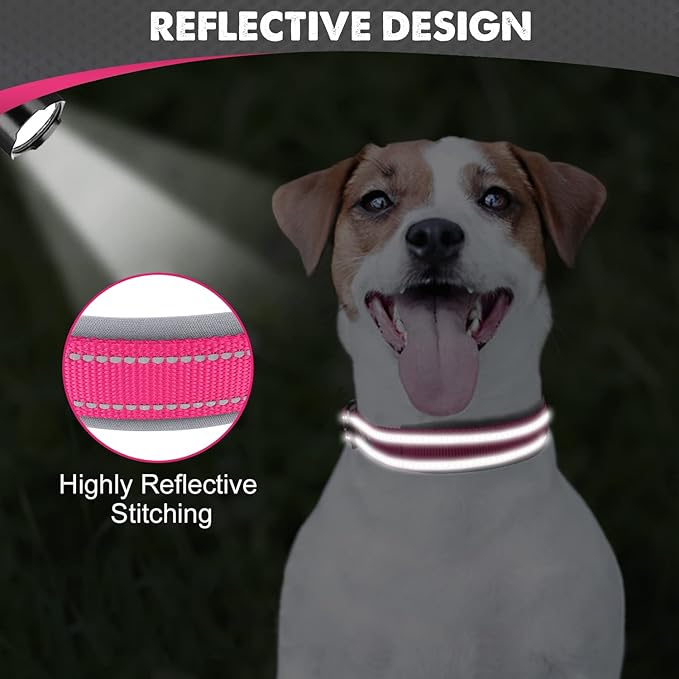 Joytale Dog Collar for Small Dogs, Neoprene Padded and Adjustable, Reflective Wide Heavy Duty Pet Collars with Durable Metal Belt Buckle for Walking, Hotpink, S