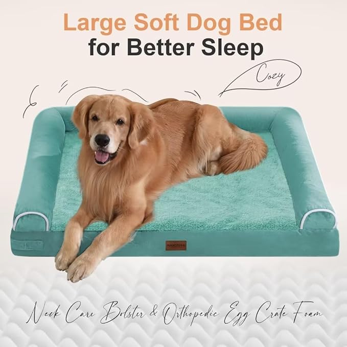 Large Dog Bed Orthopedic Washable: Beds Bolster XL Bed Medium Large Dogs Egg Crate Foam Couch Sofa Waterproof with Removable Cover - Aqua Blue
