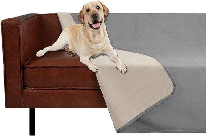 Ameritex Pet Bed Blanket Reversible 100% Waterproof Velvet Super Soft for Sofa and Bed (82x82 Inches, Light Grey+Beige)